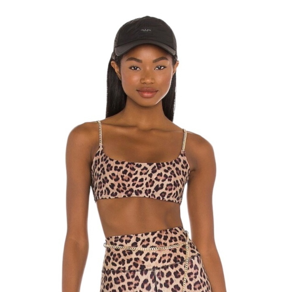 NEW We Wore What Cami Bra Crop Top Chain Straps Brushed Leopard Print